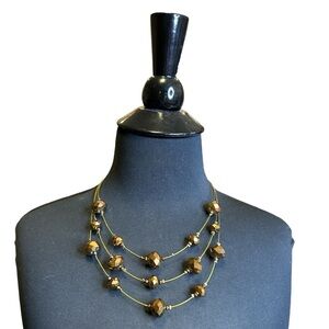 Vintage Charles Klein Brown Beaded Necklace And Earring Set